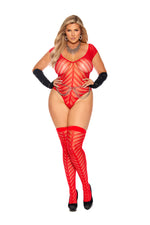 Chevron Striped Crochet Deep V Teddy And Matching Stockings - Queen Size-Elegant Moments