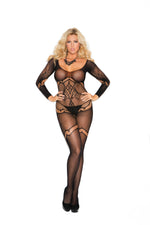 Long Sleeve Crochet Bodystocking And Open Crotch  - Queen Size-Elegant Moments