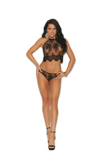 Mesh Halter Neck Cami, Embroidered Detail & Panty-Elegant Moments