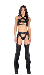 Rave & Festival Wear - Studded Faux Leather Chaps-Roma Costume