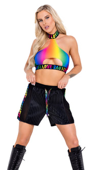 Rave & Festival Wear - Pride Rainbow Halter Neck Keyhole Top-Roma Costume