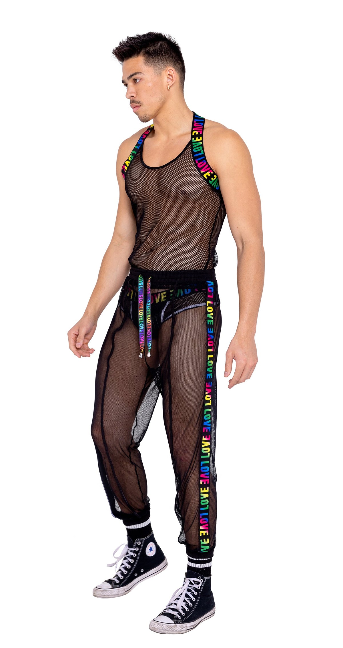 Mens Pride Fishnet Joggers - Rave & Festival Wear-Roma Costume