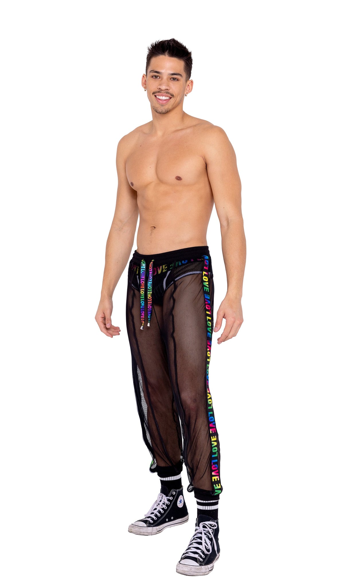 Mens Pride Fishnet Joggers - Rave & Festival Wear-Roma Costume