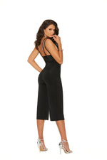 Deep V Lycra Jumpsuit, Adjustable Straps, Back Zip Closure-Elegant Moments