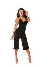 Deep V Lycra Jumpsuit, Adjustable Straps, Back Zip Closure-Elegant Moments