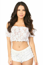 White Sheer Lace Short Sleeve Peasant Top-Daisy Corsets