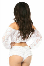 White Sheer Lace Long Sleeve Peasant Top-Daisy Corsets