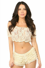 Cream Sheer Lace Short Sleeve Peasant Top-Daisy Corsets