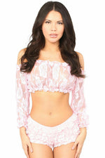 Baby Pink Sheer Lace Long Sleeve Peasant Top-Daisy Corsets