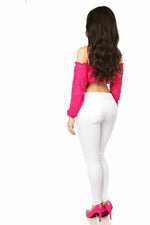 Fuchsia Lined Lace Long Sleeve Peasant Top-Daisy Corsets