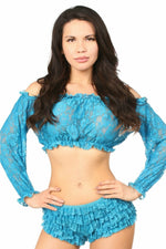 Teal Sheer Lace Long Sleeve Peasant Top-Daisy Corsets