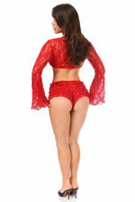 Red Sheer Lace Bell Sleeve Peasant Top-Daisy Corsets