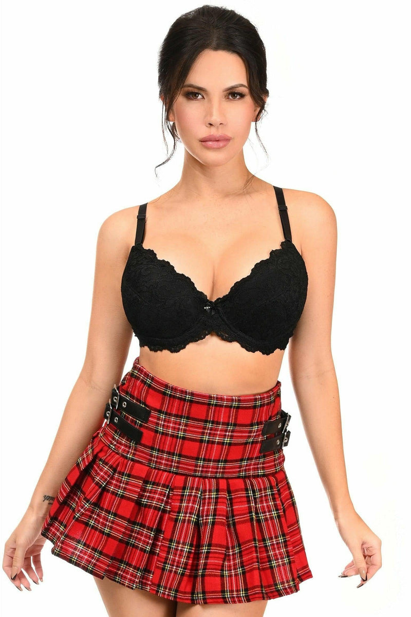 Red Plaid Pleated Skirt w/Buckles-Daisy Corsets