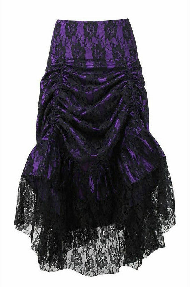 Purple w/Black Lace Overlay Ruched Bustle Skirt-Daisy Corsets