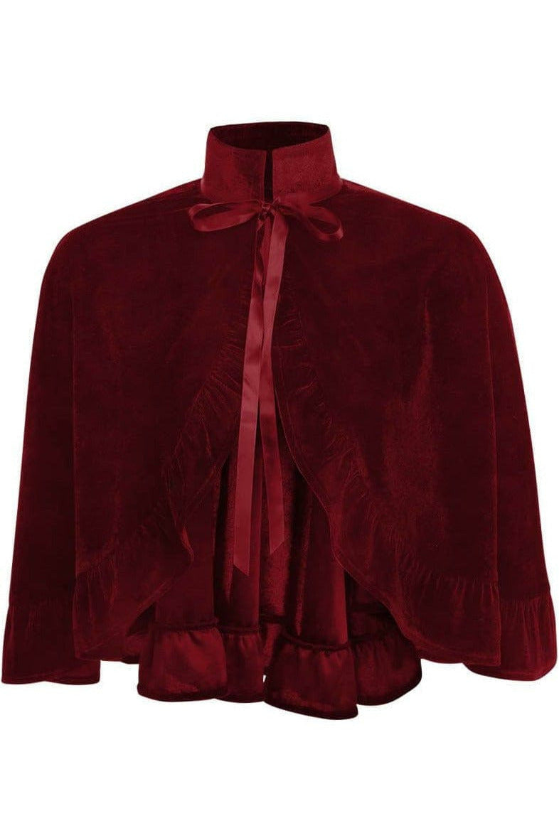 Dark Red Velvet Ruffle Cape-Daisy Corsets