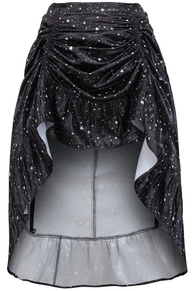 Celestial Print Satin Adjustable High Low Skirt-Daisy Corsets