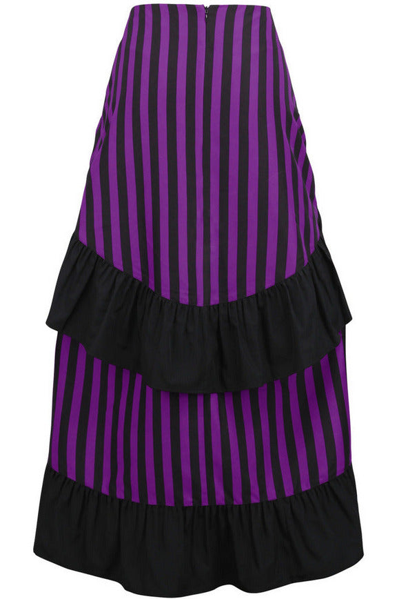 Black/Purple Stripe Adjustable High Low Skirt-Daisy Corsets