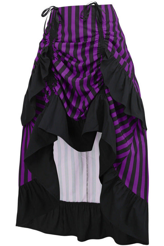 Black/Purple Stripe Adjustable High Low Skirt-Daisy Corsets