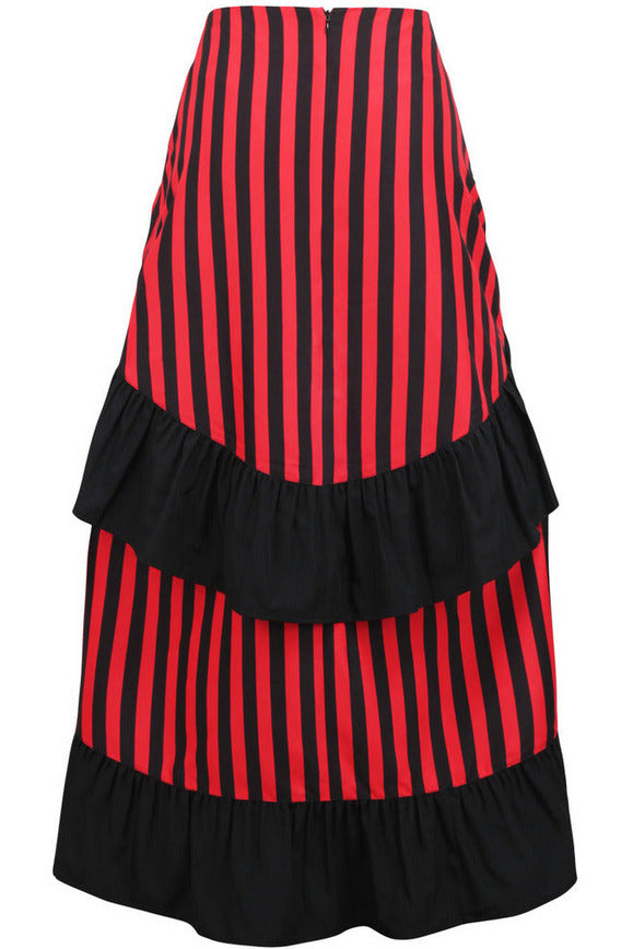 Black/Red Stripe Adjustable High Low Skirt-Daisy Corsets