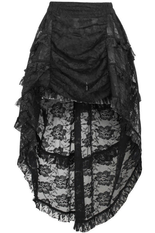 Black Lace Ruched Front High Low Lace Skirt-Daisy Corsets