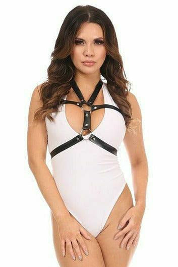 Matte Black Vegan Leather Body Harness-Daisy Corsets