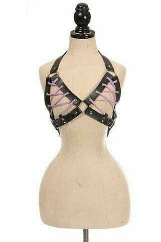 Black Faux Leather Lace-Up Bra Top - Lavender-Daisy Corsets