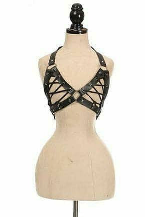 Black Faux Leather Lace-Up Bra Top - Black-Daisy Corsets