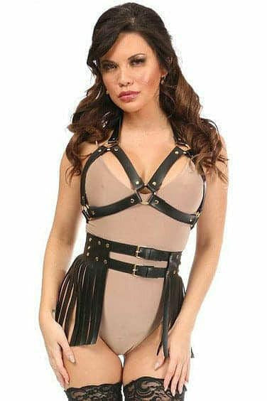 Black & Gold Vegan Leather Body Harness-Daisy Corsets