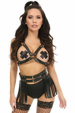 Black & Gold Vegan Leather Body Harness-Daisy Corsets