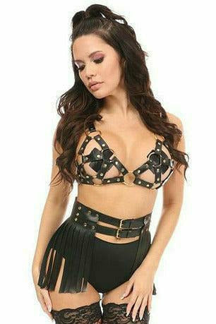 Black/Gold Strappy Harness Bra Top-Daisy Corsets