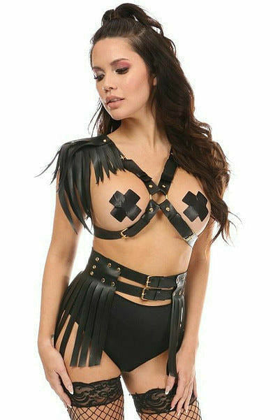 Black/Gold Fringe Shoulder Harness-Daisy Corsets