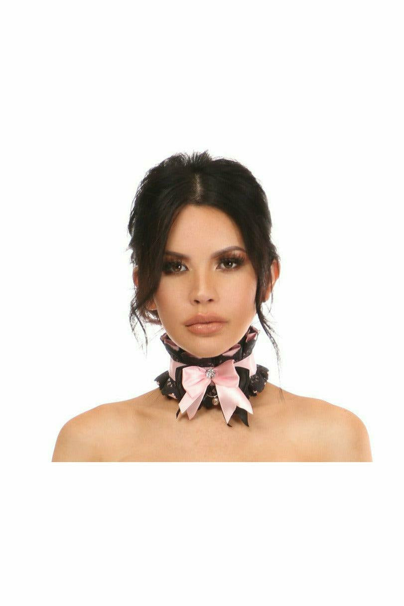 Kitten Collection Lt Pink/Black Lace Choker-Daisy Corsets