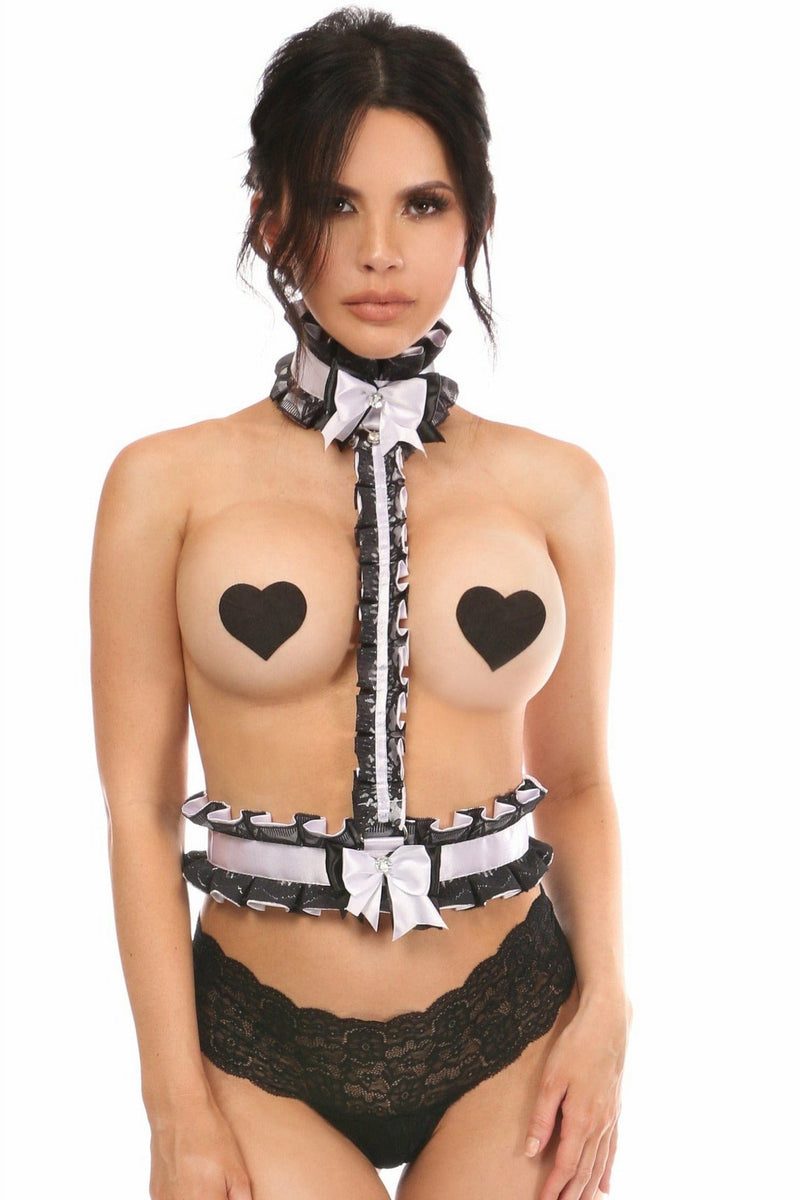 Kitten Collection White/Black Lace Single Strap Body Harness-Daisy Corsets