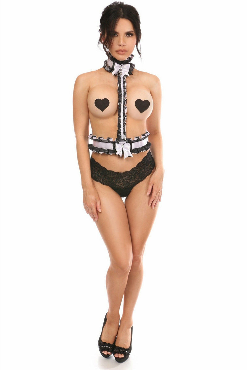 Kitten Collection White/Black Lace Single Strap Body Harness-Daisy Corsets