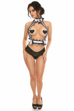 Kitten Collection White/Black Lace Double Strap Body Harness-Daisy Corsets