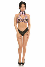 Kitten Collection Lt Pink/Black Lace Bra Top Body Harness-Daisy Corsets