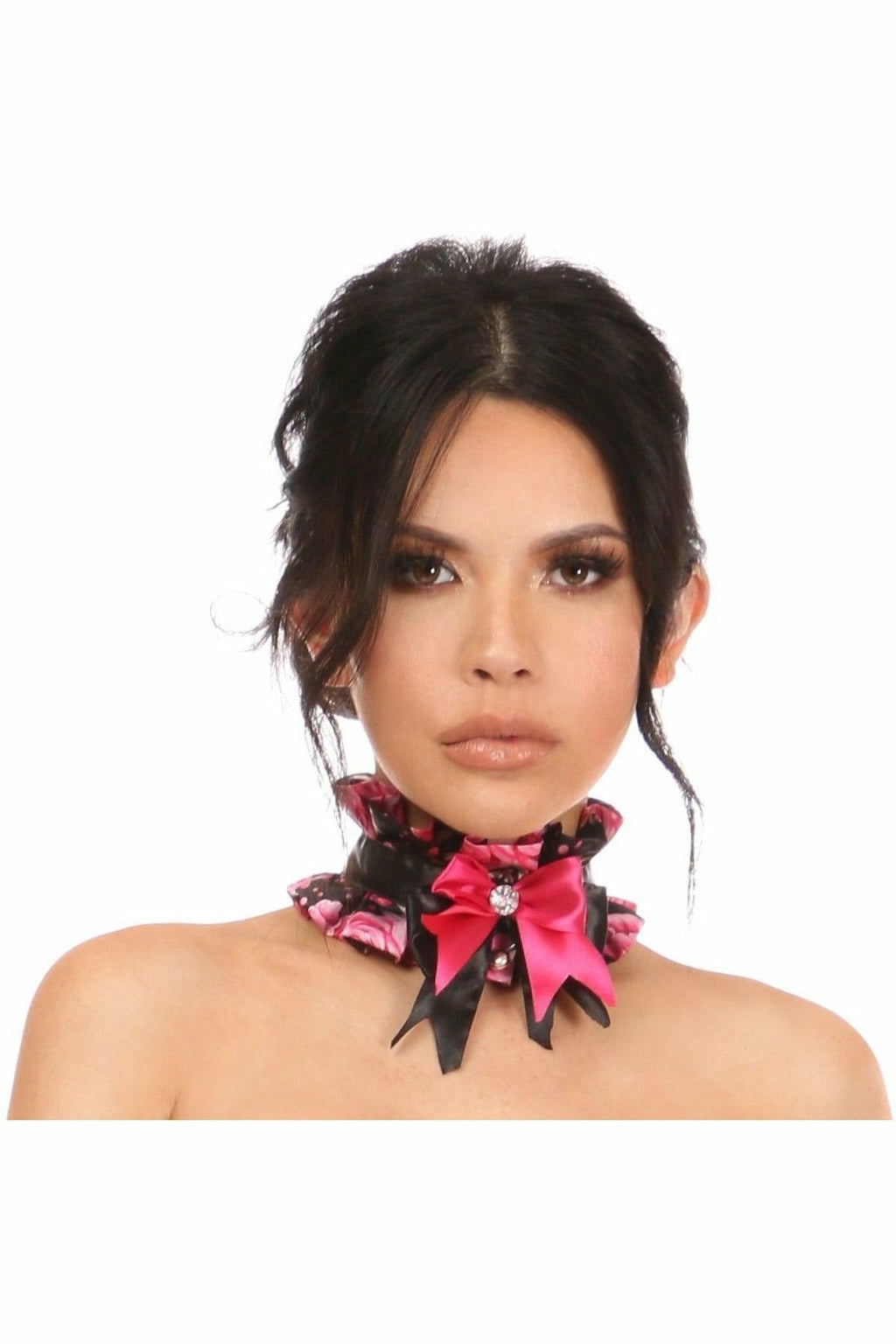 Kitten Collection Pink Floral Satin Choker-Daisy Corsets