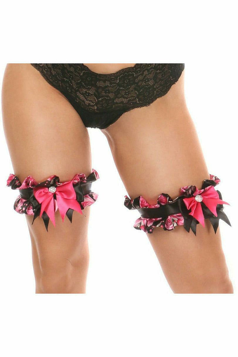 Kitten Collection Pink Floral Satin Leg Garters (Set of 2)-Daisy Corsets