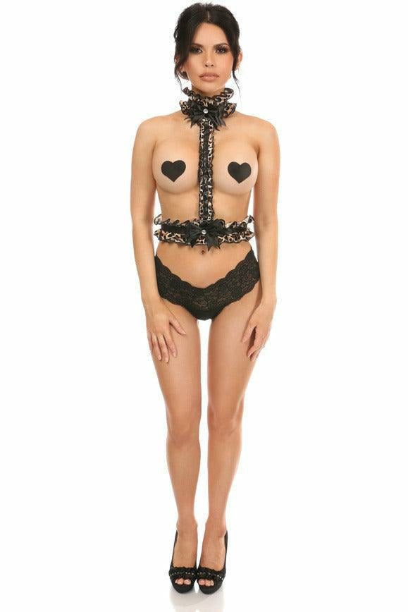 Kitten Collection Leopard Velvet Single Strap Body Harness-Daisy Corsets