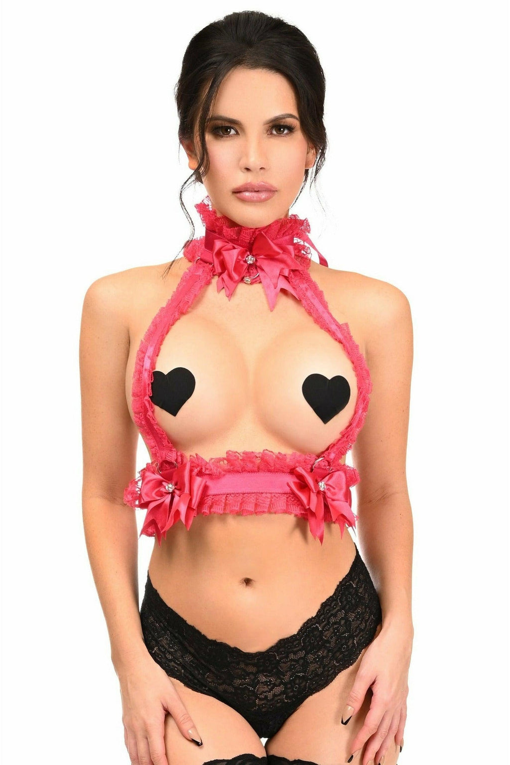 Kitten Collection Fuchsia/Fuchsia Lace Double Strap Body Harness-Daisy Corsets