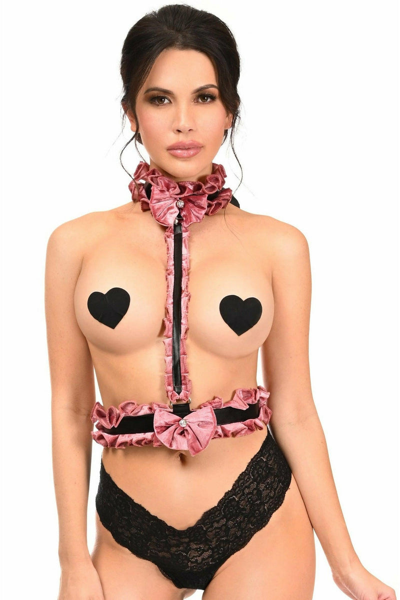 Kitten Collection Dusty Rose Velvet Single Strap Body Harness-Daisy Corsets