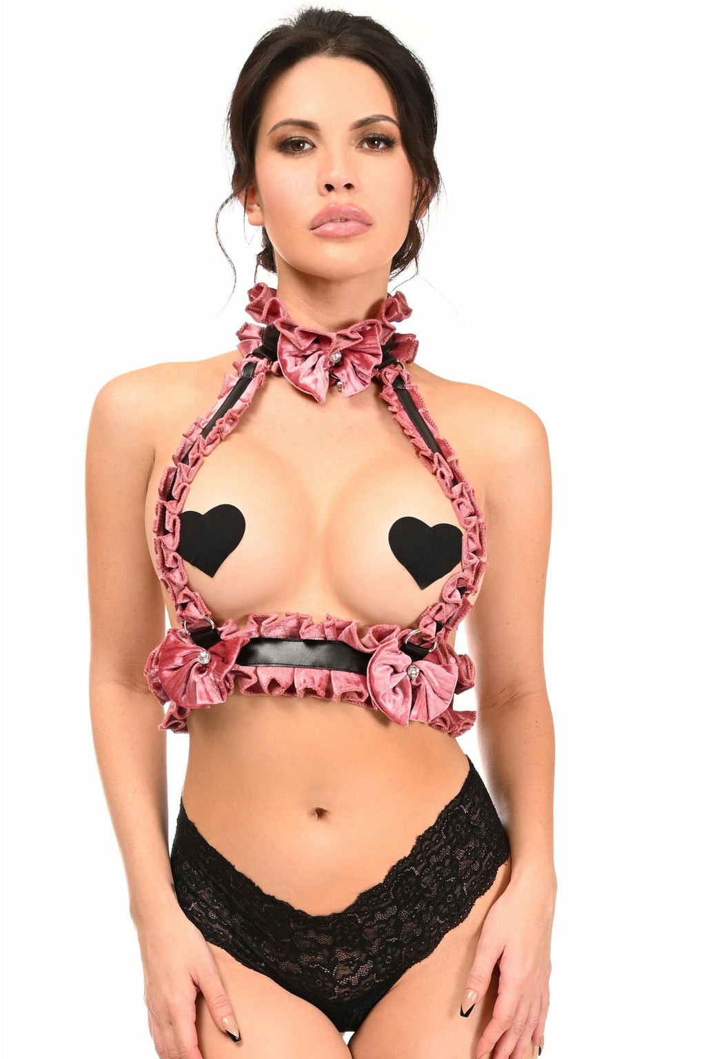 Kitten Collection Dusty Rose Velvet Double Strap Body Harness-Daisy Corsets