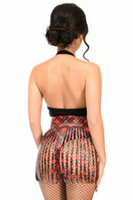 Red Plaid Faux Leather Fringe Skirt-Daisy Corsets