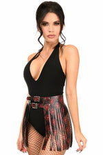 Black & Red Skull Faux Leather Fringe Skirt-Daisy Corsets