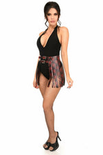 Black & Red Skull Faux Leather Fringe Skirt-Daisy Corsets