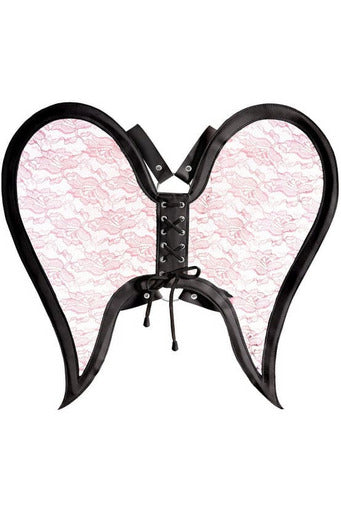 Black/Pink Faux Leather & Lace Angel Wing Body Harness-Daisy Corsets