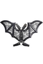 Black/Black Faux Leather & Lace Wing Harness-Daisy Corsets