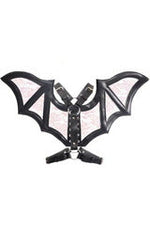 Black/Pink Faux Leather & Lace Wing Harness-Daisy Corsets