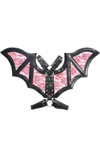 Black/Red Faux Leather & Lace Wing Harness-Daisy Corsets