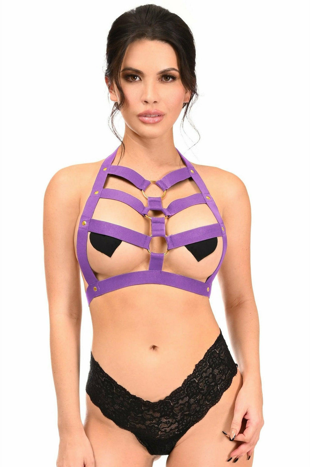 BOXED Dark Purple Stretchy Body Harness w/Gold Hardware-Daisy Corsets